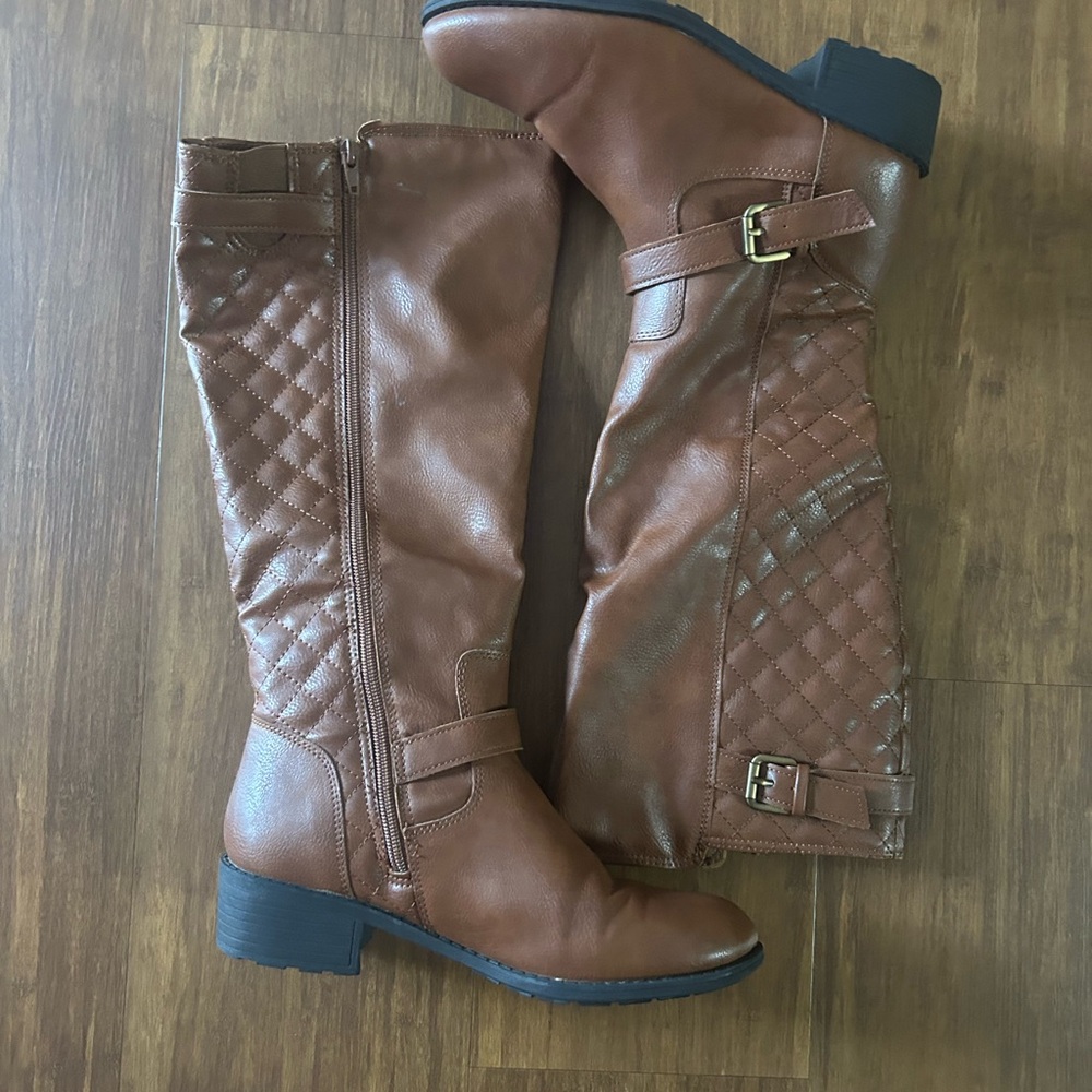 Elegant Tan Quilted Over the Knee Boots